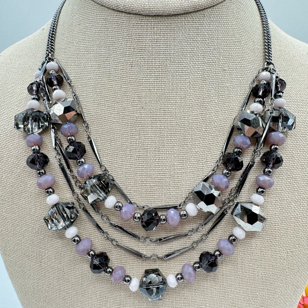 Simply Vera Vera Wang Smoky Purple Glass Crystal Beaded Multistrand Necklace - Picture 1 of 10
